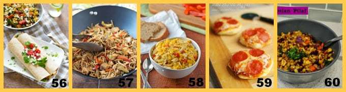 Collage of five different kid favorite dinners.