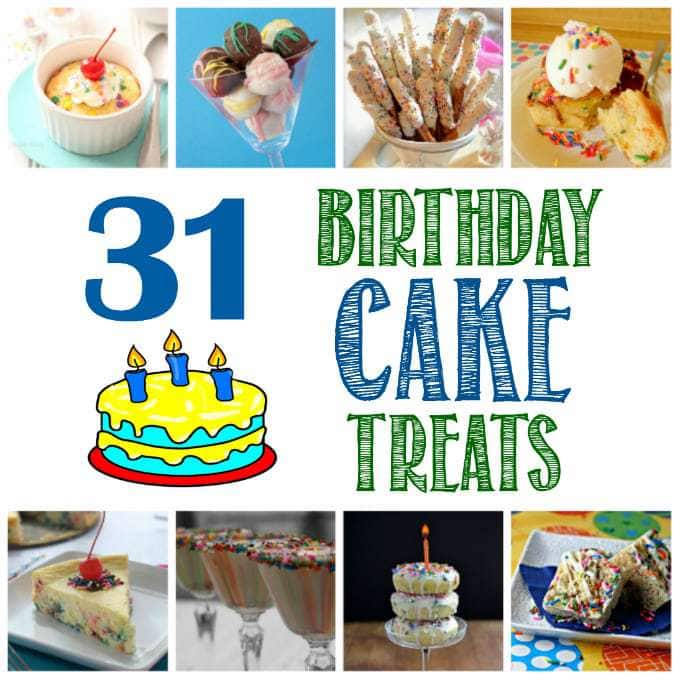 Collage of several different birthday cake treats. 
