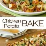 Chicken Potato Bake | DizzyBusyandHungry.com - Potatoes tossed in garlic and olive oil and baked to a golden brown with tender, juicy chicken thighs. A family favorite!