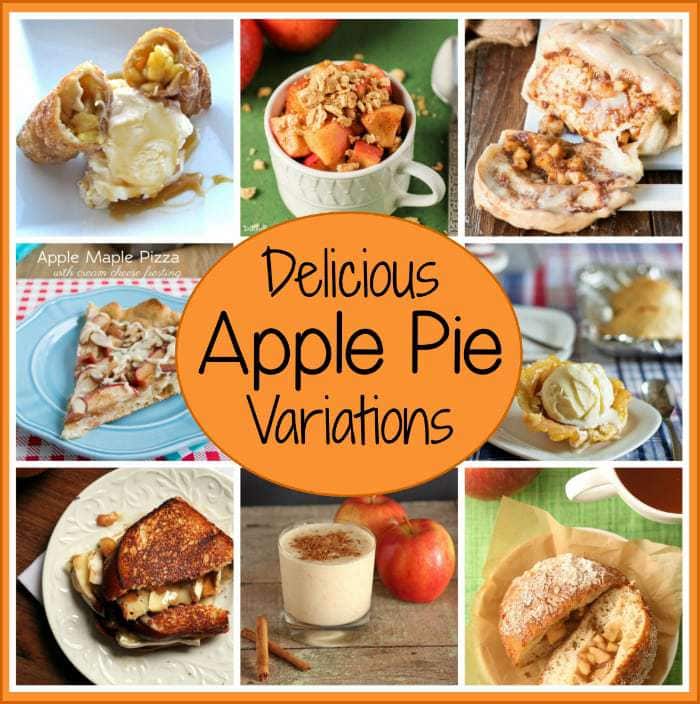 Collage of several different apple pie variations with the logo in the middle. 