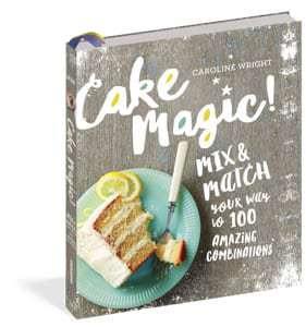 Side view of a book called Cake Magic. 