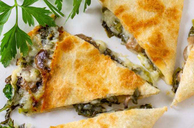 Baked Spinach Mushroom Quesadillas | DizzyBusyandHungry.com - My favorite quesadilla recipe! These are crispy, delicious, and chock full of nutrition. And baking these quesadillas allows you to make many at once, so you can feed your hungry family quickly and easily!