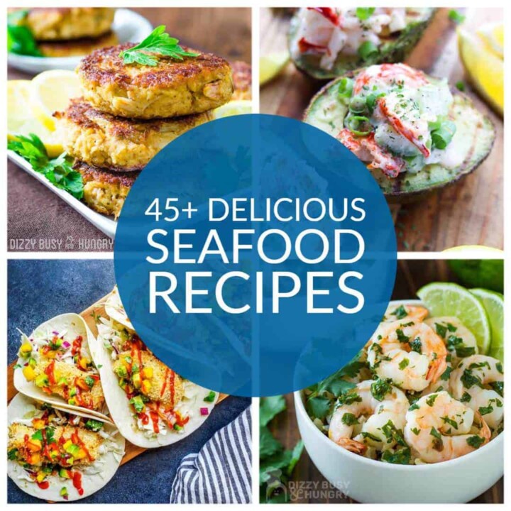 square collage of 4 easy seafood recipes