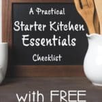 front view of chalkboard with writing for a kitchen essentials list article