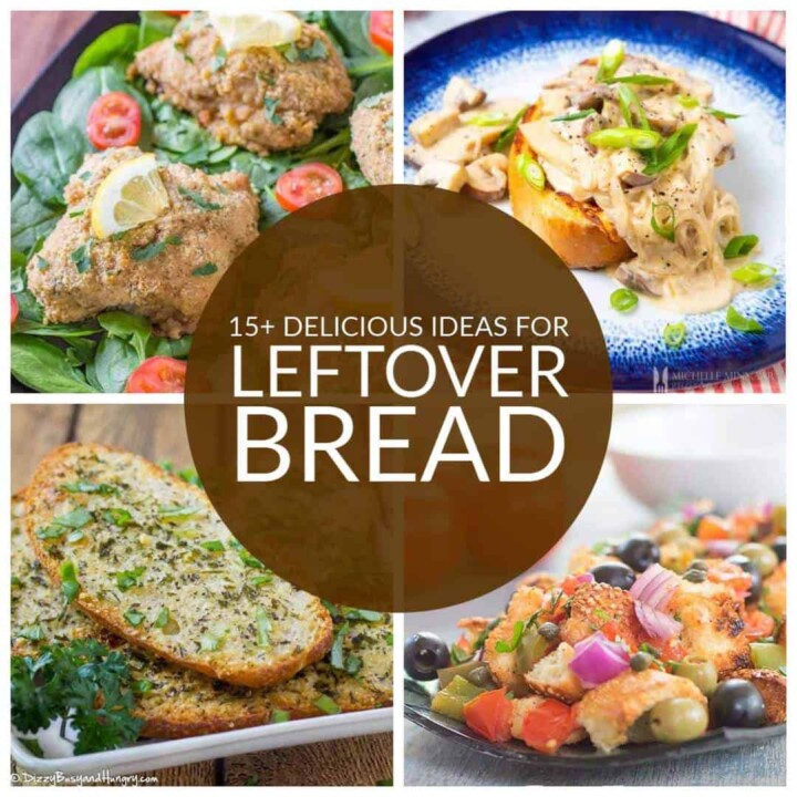 square collage of 4 recipes you can make with leftover bread