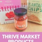 Photo of some thrive market snacks like plantain chips, salsa, and crackers.