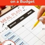 A hand with a pencil writes on a meal plan chart, listing days from Monday to Friday, with tomatoes and a tape measure nearby, and text that says 'practical tips you can start using now'.