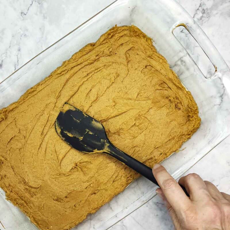 Overhead view of process shot 2 - pour the batter in a baking dish and bake for 15-20 minutes.