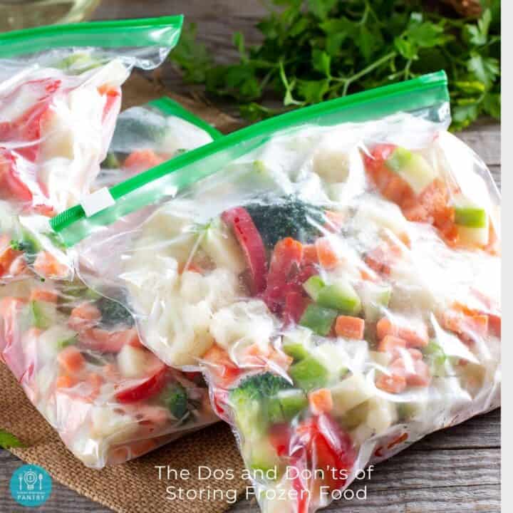 An example of storing frozen food - colorful vegetables in freezer bags.