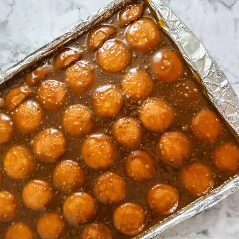 Overhead view of process shot 4 - bake for 3-5 minutes until bubbly.