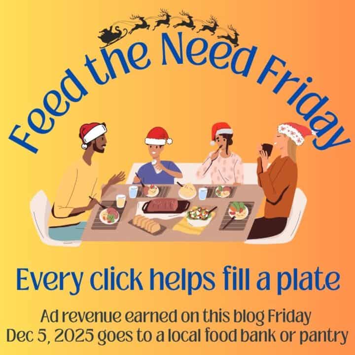 Graphic to illustrate Feed The Need Friday, with holiday graphics and text.