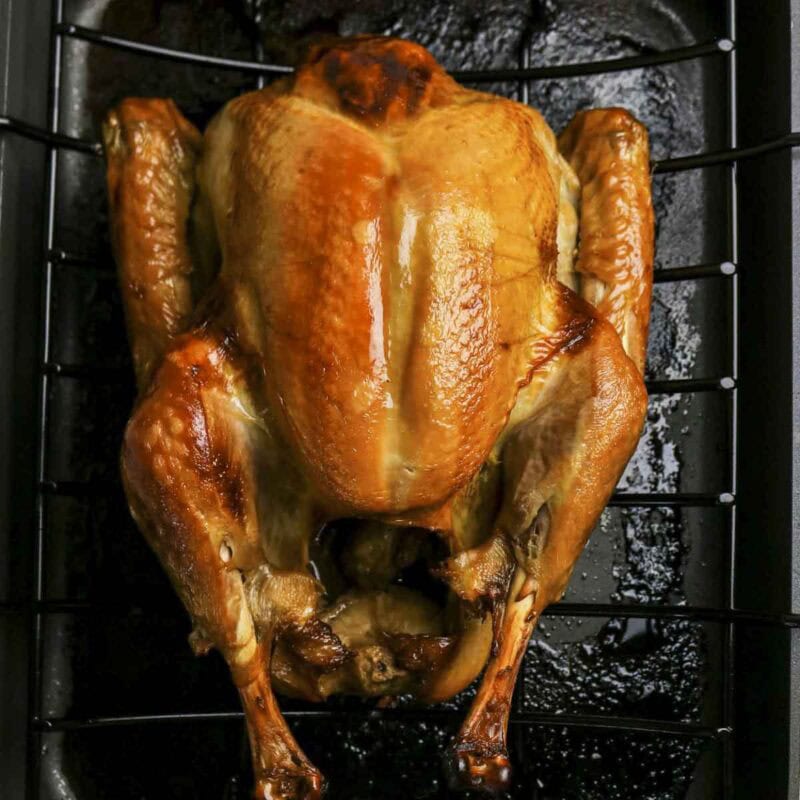 Overhead view of process shot 4 - refrigerate and brine for 12-24 hours. When ready to cook, remove the turkey from the brine, rinse thoroughly, and pat dry with paper towels.
