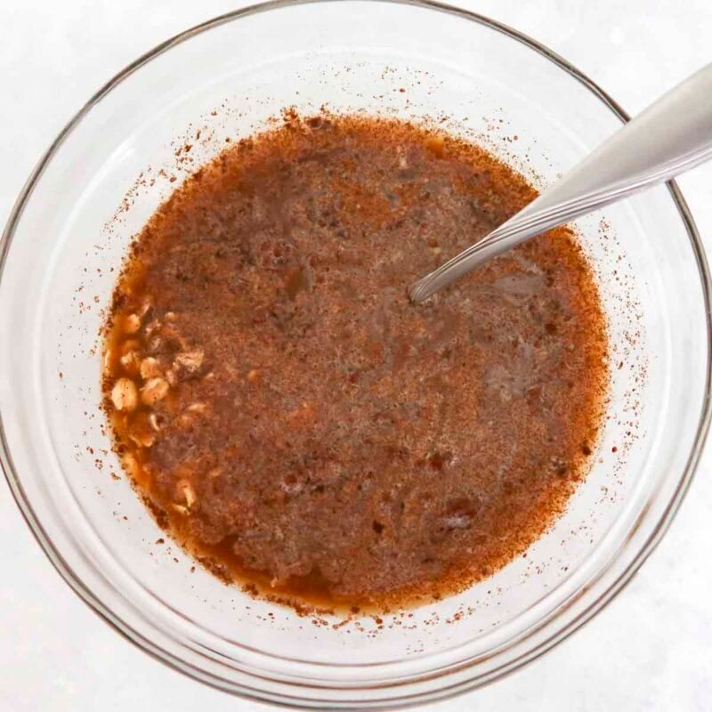 Overhead view of process shot 1 - combine all ingredients in a large microwaveable bowl.