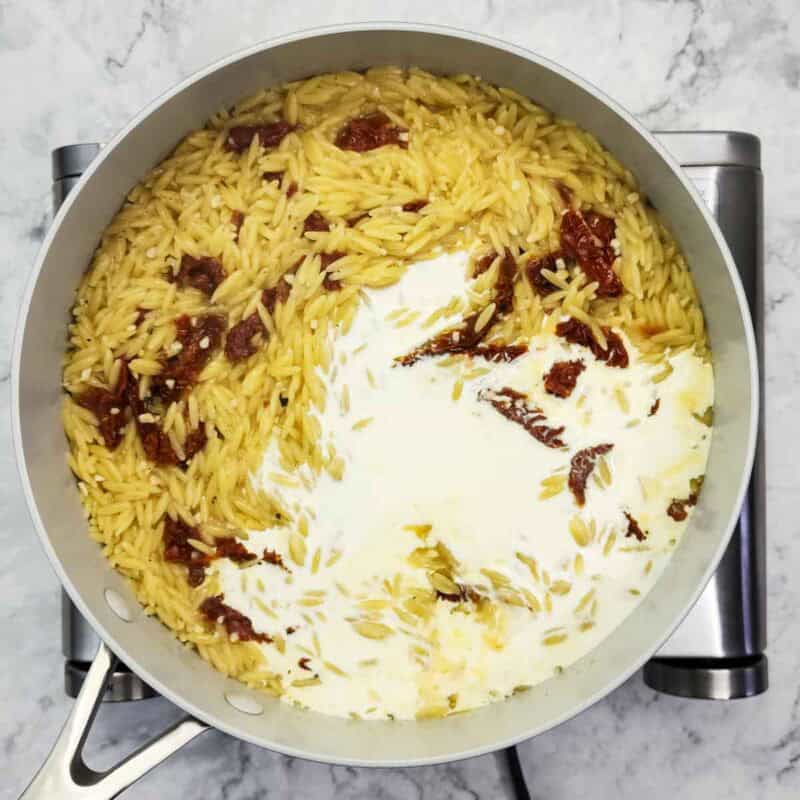 Overhead view of process shot 4 - stir in the cream.