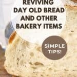 Cross section view of crusty bread on a wooden cutting board to illustrate the concept of reviving day old bread.
