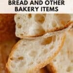 Cross section view of slices of crusty bread.