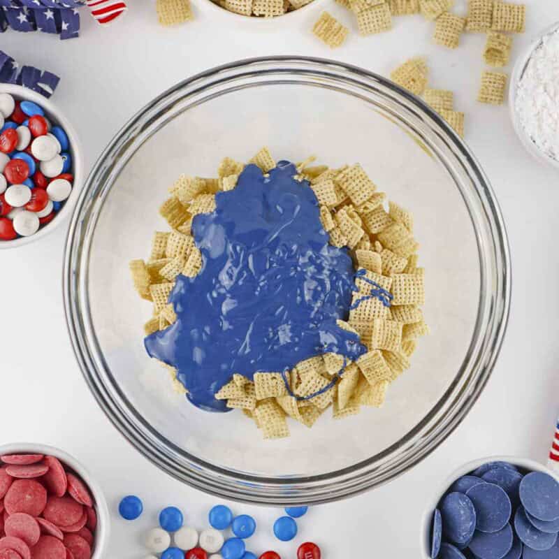 Overhead view of process shot 3 - Repeat the steps for the blue candy melts.