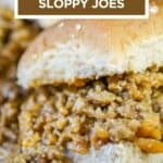 Close up side shot of two veggie sloppy joes on a white plate.