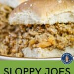 Close up side shot of two veggie sloppy joes on a white plate.