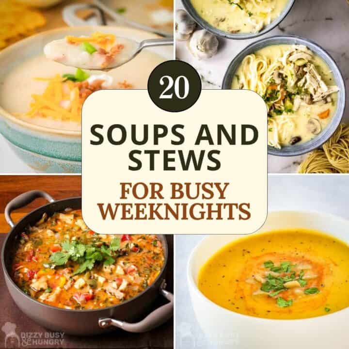Images of four of the veggie-packed dinner recipes listed in the post.